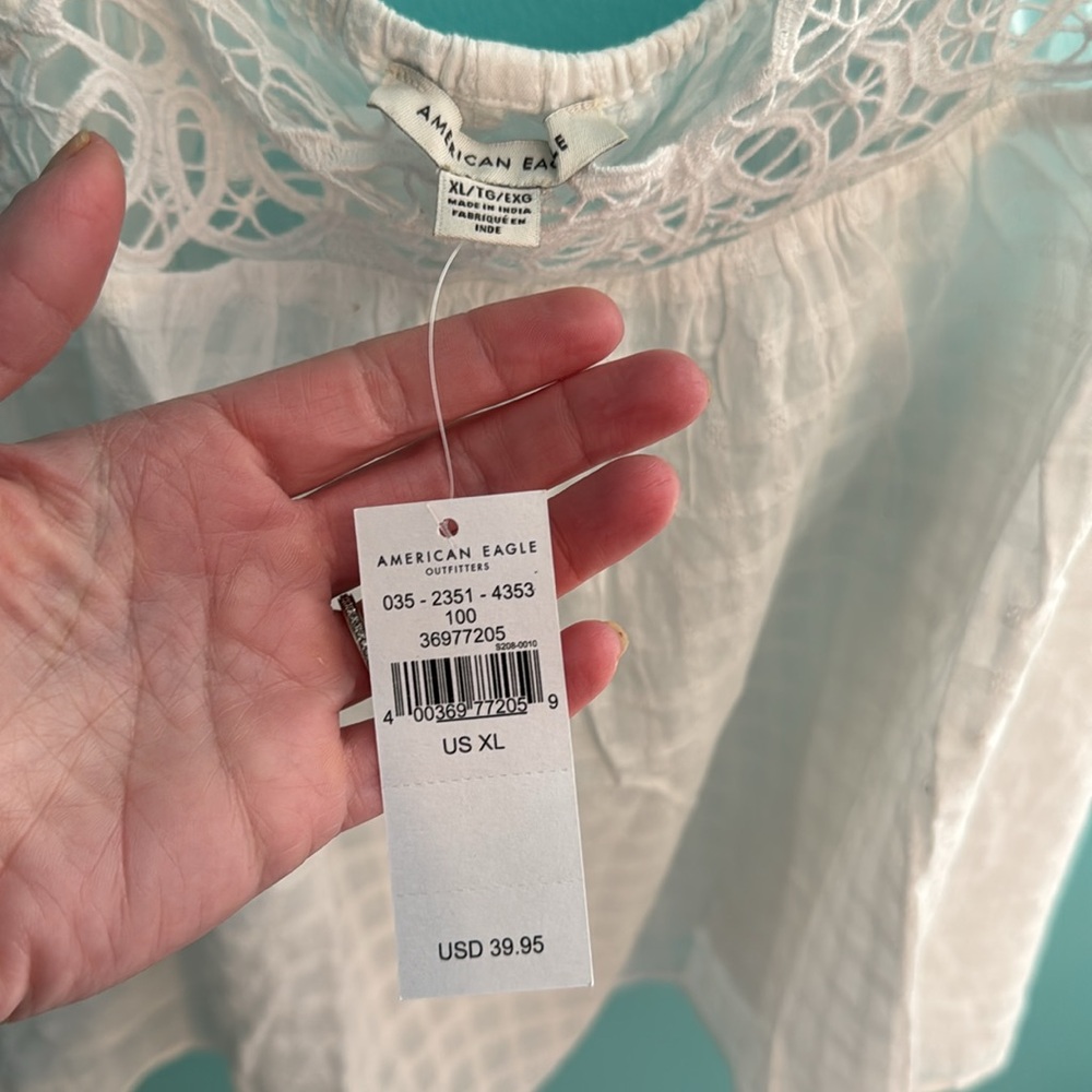 American Eagle XL White Lace Trim Women's Top NWT - Picture 3 of 9